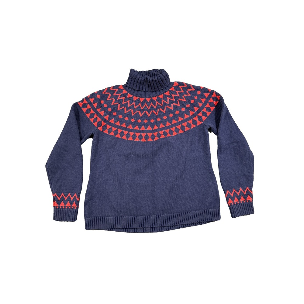 Duluth Trading Co Women XL Navy Blue Red Fair Isle Wool Blend Turtleneck Sweater